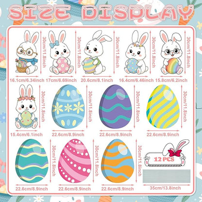 12-Piece Easter Bunny Yard Signs with Stakes Decorations – 6 Cute Rabbits & 6 Colorful Eggs 30 cm Large Outdoor Easter Lawn Signs for Garden, Driveway, Yard, and Spring Party Décor
