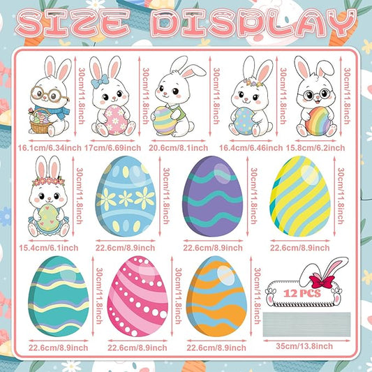 12-Piece Easter Bunny Yard Signs with Stakes Decorations – 6 Cute Rabbits & 6 Colorful Eggs 30 cm Large Outdoor Easter Lawn Signs for Garden, Driveway, Yard, and Spring Party Décor