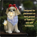 Solar Garden Dog Statue, Detachable Ground Stake, Light Brown Resin Labrador Puppy with LED Bubble and Bird, Waterproof Yard Decor for Patio, Lawn, Porch, Pathway, and Gift Giving