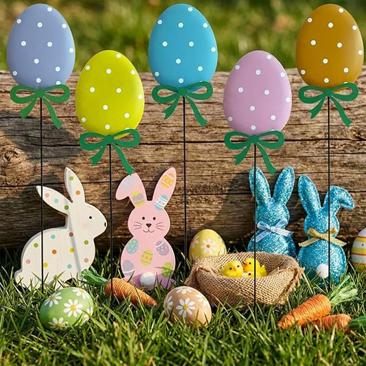 5 Packs Easter Eggs Decorative Garden Stakes Easter Decorations,Cute Easter Eggs Metal Yard Signs,Happy Easter Decorations Outdoor Yard for Spring Home Outside Lawn Front Porch Lawn Backyard Decor