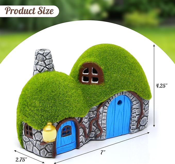 Gift Boutique Outdoor Garden House Statue with LED Lights Fairy Garden Decor Resin Cottage Figurine Yard Lawn Porch Pathway Ornament Outdoor Figurines