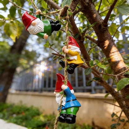 Garden Gnomes Hanging Solar Lights, 3-Pack Climbing Rope Gnome Statues with LED Lantern, Outdoor Decor for Yard Patio Door Tree Fence Wall, Housewarming Gifts for Women Mom Grandma