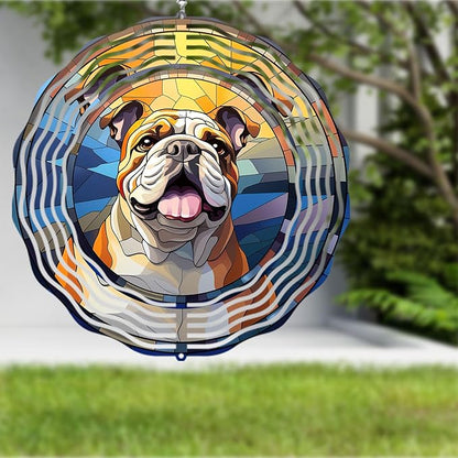 Bulldog Wind Spinners Outdoor Dog Memorial Gifts, 3D Metal Kinetic Hanging Garden Wind Spinner, Spinner Decor, Wind Sculptures for Outdoor & Indoor, Window, Yard Decor (Bulldog 3)