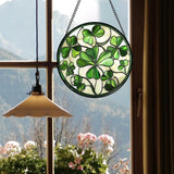 Stained Glass Window Hanging - Ireland Green Lucky Clover Suncatcher for Doors Garden St. Patrick's Day Sun Catchers Decor Mother's Day Birthday for Women Men Mom Nana 7.8 in