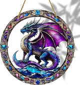 8x8 inch Charming Dragon Acrylic Stained Glass Window Hanging Sun Catcher Decor Stained Panel Hangings Wall Art Decor, for Friends and Family (Dragon)