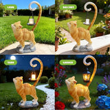 Standing Cat Garden Statue Candle Holder for Outdoor Garden Patio and Indoor Decor for Cat Lovers Women and Home Ambiance Orange