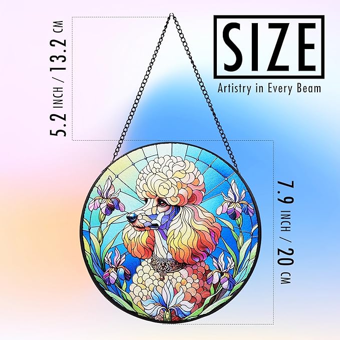 Stained Glass Dog Memorial Suncatcher,Poodle Window Hanging,Sympathy Gifts for Pet Loss,7.9 inch/20 cm Home and Garden Decor for Dog Lovers