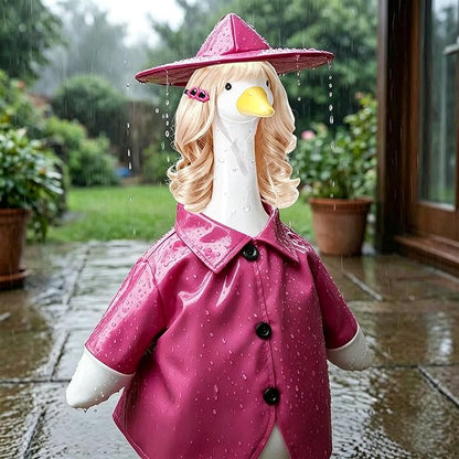 4 Pcs Porch Goose Raincoat with Wigs, Outfits and Clothes, Spring Summer Goose Statue Raincoat Costume, 23" Geese Statue Clothes for Patio Yard Lawn Outdoor Decor (Pink)