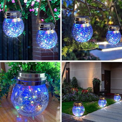 Hang Outdoor Solar Lights Waterproof, 30LED Cracked Glass Ball Decorative Lanterns, Solar Powered Landscape with Handle for Tree Yard Patio Fence House Holiday Decor, Birthday Gift for Women
