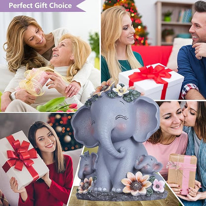 Spring Decorations Outdoor Easter Decor Gifts for Mom Women Elephant Solar Statues Patio Décor Grandma Sculptures for Lawn Balcony Yard House Warming Gifts New Home Mothers Day