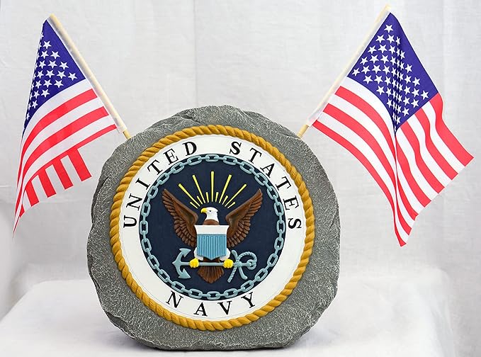Red Carpet Studios Military Garden Stone with Flags, 10", United States Navy