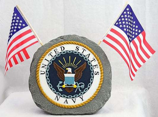 Red Carpet Studios Military Garden Stone with Flags, 10", United States Navy