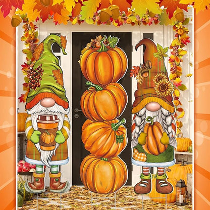 Umigy 3 Pcs Thanksgiving Gnome Yard Decor Cute Fall Autumn Gnome Yard Sign with Stakes 32 x 10 Inch Outdoor Lawn Decor, Outside Thanksgiving Garden Decoration for Home Pathway Walkway