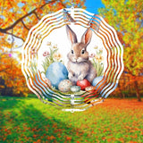 Easter Bunny Wind Spinner 8 Inch Aluminum Kinetic Hanging Wind Sculpture Spinners for Yard and Garden Indoor Outdoor Window Easter Rabbit Yard Art Garden Decoration