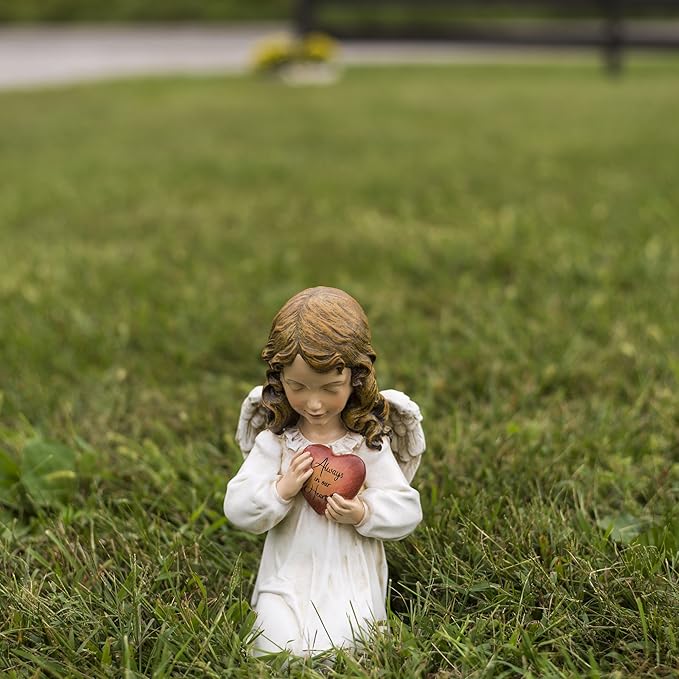 Joseph's Studio by Roman, 11.75" H Memorial Angel Holding a Heart Garden Statue, Outdoor Décor