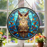 Owl Stained Glass Window Hanging, 7.9" Owl on a Branch Suncatcher for Window Doors Home Decoration, Owls Decor for Home, Mother's Day Christmas Birthday Gifts for Owls Lovers Women Men