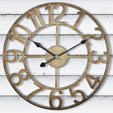 Indoor Outdoor Large Wall Clock Silent Analog Battery Operated, 30 Inch Metal Wall Clock for Patio, Porch, Pool Area, Kitchen, Living Room, Farmhouse Decor - Vintage Gold