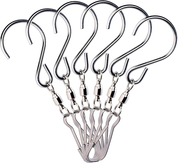 HS's Creation 6 Pack S Hook Clip Swivel for Indoor Outdoor Organization Spinning Hanger Clothline Rack Wind Chimes Spinner Prism Windsocks Hanging Plant