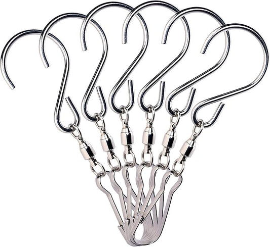 HS's Creation 6 Pack S Hook Clip Swivel for Indoor Outdoor Organization Spinning Hanger Clothline Rack Wind Chimes Spinner Prism Windsocks Hanging Plant
