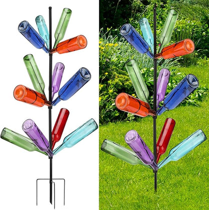 2 Pcs 12 Heavy Duty Metal Wine Bottle Tree Garden Outside 47 Inches Tall Decorative Colorful Glass Bottle Holders Artificial Rustproof Display Stand Garden Art for Lawn Yard Outdoor Decor