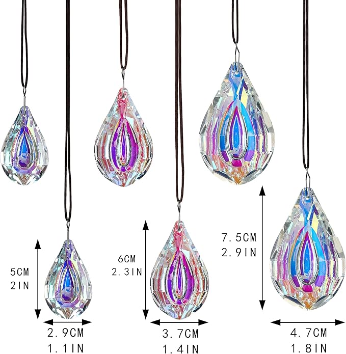 kanpura 6 Pcs Crystal Sun Catcher Prisms AB Colored Hanging Suncatchers with Glass Prism Rainbow Maker for Room, Garden Fantasy Aesthetic Home Decor