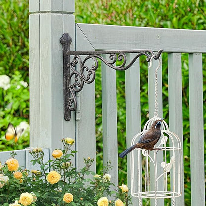 Sungmor Decorative Cast Iron Hanging Bracket - 15.6" Thickened Outdoor Metal Plant Hangers, Vintage Scroll Design for Signs, Planters, Lanterns, Bird Feeders - 2 Pack Heavy Duty Wall Hooks, Black