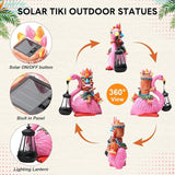 Gerrii Solar Tiki Statue Outdoor Light Decoration Tiki Bar Garden Statues 11'' Resin Waterproof Flamingo Figurines for Garden, Patio, Balcony, Yard, Lawn Ornament