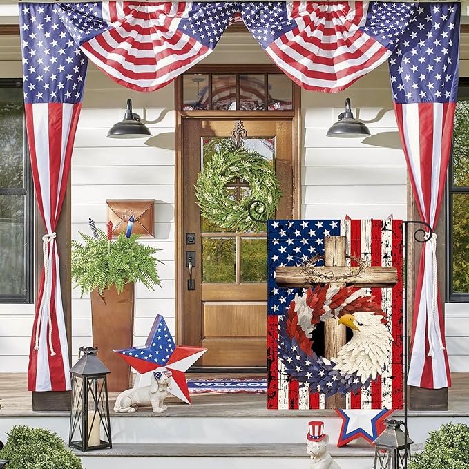 AVOIN colorlife Patriotic Stars and Stripes Eagle Wreath Garden Flag 12x18 Inch Double Sided Outside, USA 4th of July Memorial Day Independence Day Watercolor Yard Outdoor Decoration