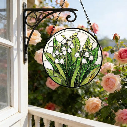 DASTOLL Stained Glass Window Hanging, Lily of the Valley Flower Sun Catchers Colorful Glass Panel Green Plants Suncatcher Decor for Birthday for Women, Men,Wife, Lovers, and Mom 9.8 in