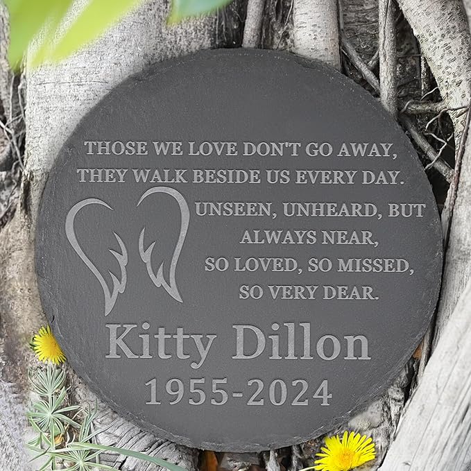 Memorial Garden Stone, Memorial Stone, Personalized Memorial Gifts, Sympathy Gifts for Loss of Loved One, Bereavement Gift for Loss of Father Mother - Angels Wings, Love Don't Go Away - Round