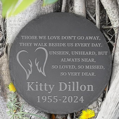Memorial Garden Stone, Memorial Stone, Personalized Memorial Gifts, Sympathy Gifts for Loss of Loved One, Bereavement Gift for Loss of Father Mother - Angels Wings, Love Don't Go Away - Round
