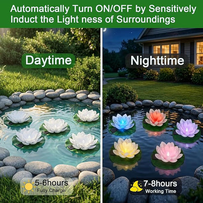 12 PCS Solar Powered Floating Lotus Lights - 7.09'' Waterproof Floating Flower Light, Solar Water Activated Colorful Pool Lotus Lamp for Garden Pond Wedding Anniversary Party Decor (Multicolor)