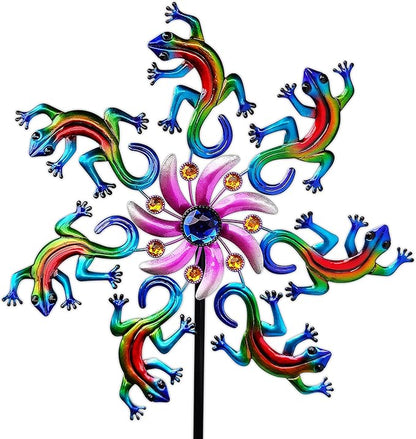 VIOYUNS Blue Lizard Wind Spinners Outdoor Decoration, Metal Lizards/Roosters Wind Sculptures & Spinners Yard Art Decor, Windmills Garden Stake Lawn Patio Decor Gifts for Momen Mother (58Inch)