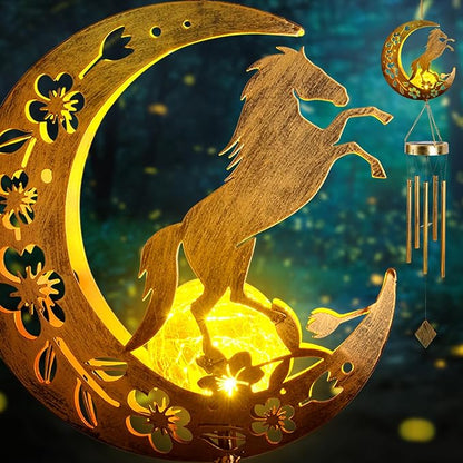 Solar Horse Wind Chimes - Unique Moon Hummingbird Design, for Mothers, Grandmothers, Sisters, Friends and Girls on Birthdays, Christmas, Thanksgiving and Mother's Day