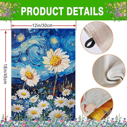 Spring Summer Garden Flag 12x18 Inch Double Sided Starry Night Daisy Flowers Small Burlap Yard Flag Seasonal Farmhouse Outdoor Outside Decoration