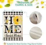 ORTIGIA Summer Sunflower Garden Flag Double Sided 12.5x18 Inch, Home Sweet Home Spring Floral Flower Buffalo Plaid Check Small Yard Flag Burlap Vertical Outside Outdoor Lawn Patio Decor