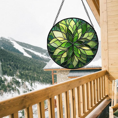 Stained Glass Window Hanging - Green Gradient Flowers Suncatcher for Doors Window Home Plant Sun Catchers Decor Christmas Mother's Day Birthday Gifts for Teacher Women Men Mom Nana 6.3 in