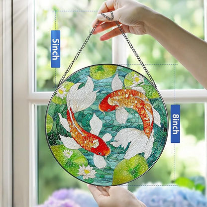 8-Inch Koi Fish Stained Glass Suncatcher Ornament, Stained Glass Window Hanging, Window Hanging Decor – Mother's Day, Christmas, Birthday | Gifts for Parent, Friend, Newlywed, Coworker | Holiday Decor