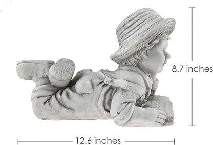 Boy with Book Resin Garden Statue | Outdoor Indoor Figurine Gift Decoration for Home Décor, Patio, Yard, and Garden