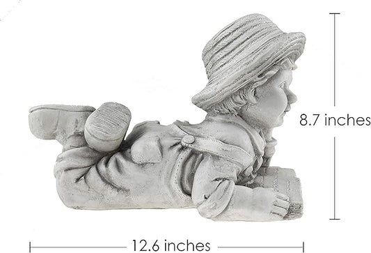 Boy with Book Resin Garden Statue | Outdoor Indoor Figurine Gift Decoration for Home Décor, Patio, Yard, and Garden