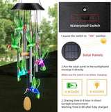 DesGully Wind Chimes,Hummingbird Solar Wind Chimes for Outside,Aluminum Tubes Memorial Wind Bell for Garden/Patio Decor Thanksgiving Gifts for Mom, Wife, Grandma Neighbors(25 Inch Deep Tone)