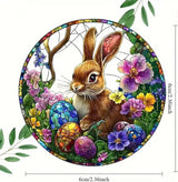 Easter Sun Catcher for Window Hanging Cute Bunny with Floral Designs Colorful Ornament Full Cover Acrylic Stained Glass for Garden Rabbit Suncatcher Room Party Decor Easter Gift