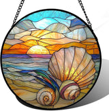 Stained Glass Window Hanging - Colorful Beach Shells Conch Sun Catcher for Door Home Decor Ocean Suncatcher Christmas Mother's Day Birthday Sea Lover Gifts for Women Men Mom Nana 6.3 in