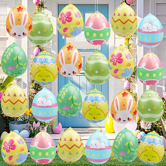 24 Packs 9 Inch Inflatable Easter Eggs Outdoor PVC Inflatable Hanging Eggs Blow Up Easter Egg for Egg Hunts Yard Garden Outdoor Decoration