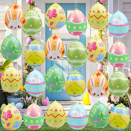 24 Packs 9 Inch Inflatable Easter Eggs Outdoor PVC Inflatable Hanging Eggs Blow Up Easter Egg for Egg Hunts Yard Garden Outdoor Decoration