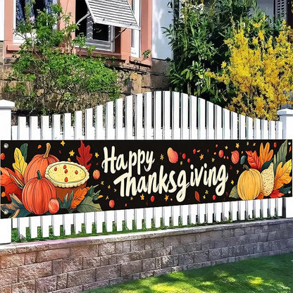 BlissYard Thanksgiving Banner 180x20 Inches Hanging Decor Pumpkin Pie Harvest Scene Decoration for Home Party Supplies Photo Backdrop Outdoor Indoor Holiday Season Decor