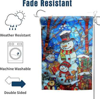 Stained Glass Snowman House Flags 28 x 40 Double Sided Merry Christmas Garden Flag Hello Winter Yard Flag Happy Holidays Flag for Outside Welcome New Year Outdoor Flag Large