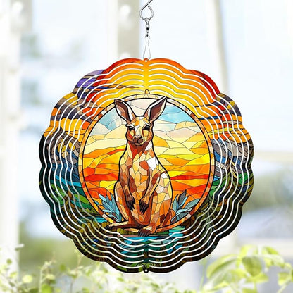 Kangaroo Wind Spinner, Kangaroo Stained Glass Wind Spinner, Wind Sculpture Kangaroo Wind Spinners for Garden Patio Yard Decor