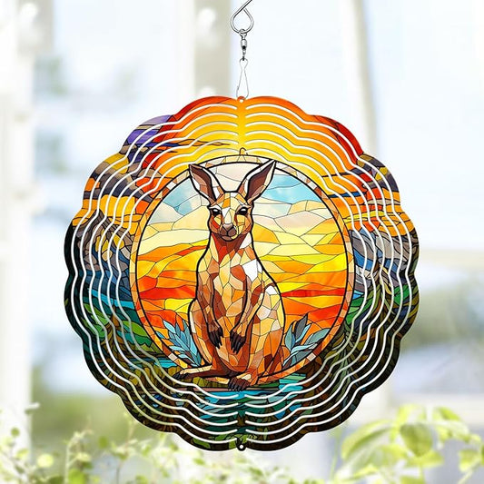 Kangaroo Wind Spinner, Kangaroo Stained Glass Wind Spinner, Wind Sculpture Kangaroo Wind Spinners for Garden Patio Yard Decor