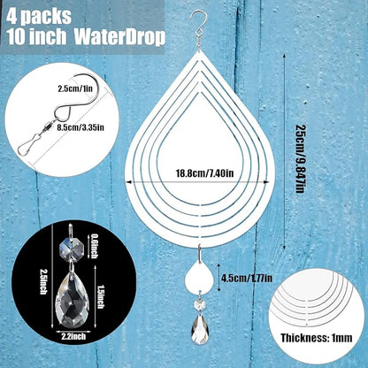 4Pack 10inch Sublimation Wind Spinner Blanks 3D Aluminum Metal Wind Sculpture Kinetic Spinners for Yard and Garden Indoor Art Ornaments Hanging Decoration (Water Drop)